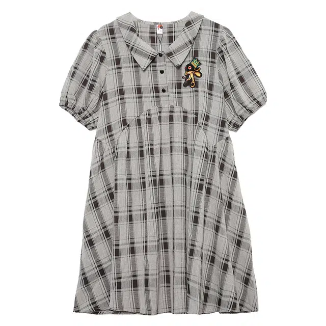 木果果木 复古学院风时尚通勤短袖连衣裙 女款 灰格