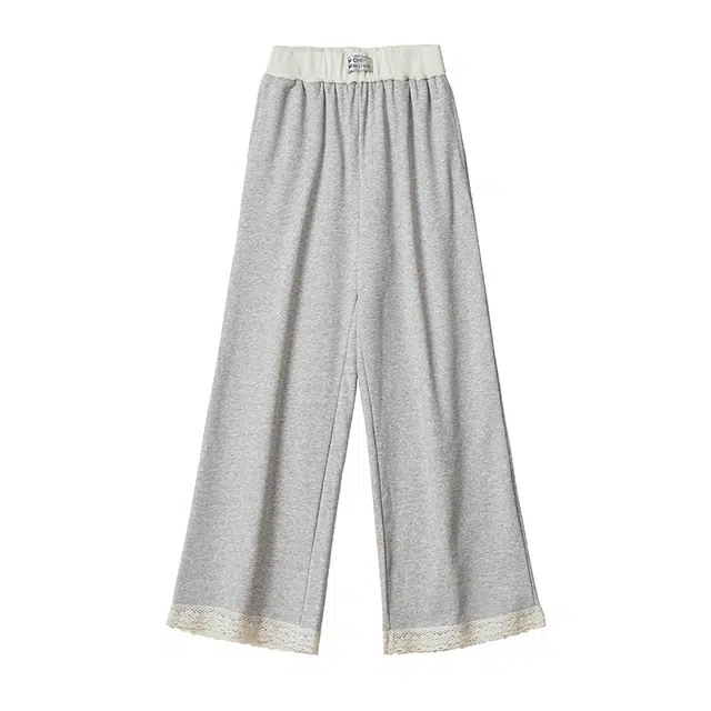 玫丝朵 复古高腰宽松阔腿百搭蕾丝边直筒休闲裤 女款