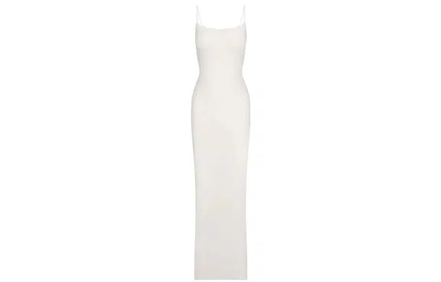 SKIMS FITS EVERYBODY CORDED LACE LONG SLIP DRESS MARBLE
