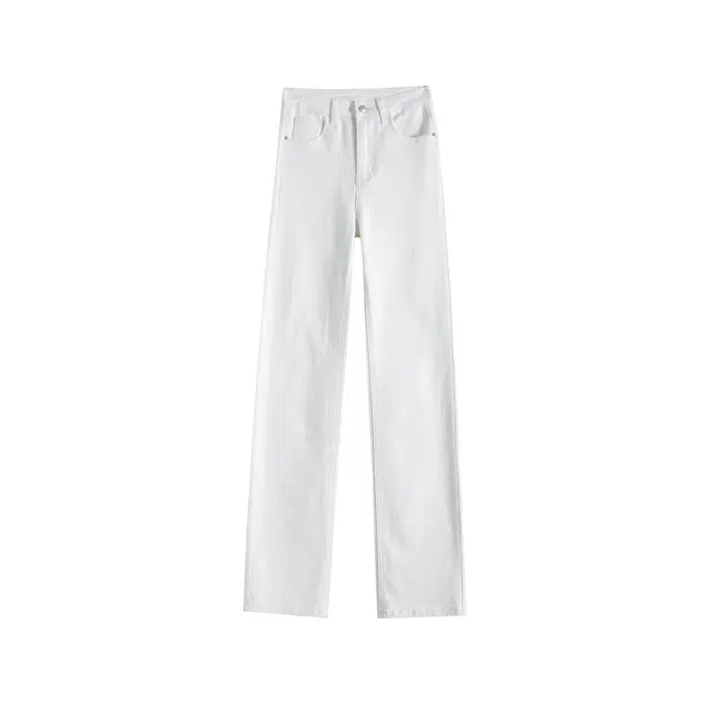 玫丝朵 纯色高腰百搭直筒修身水洗牛仔裤 女款