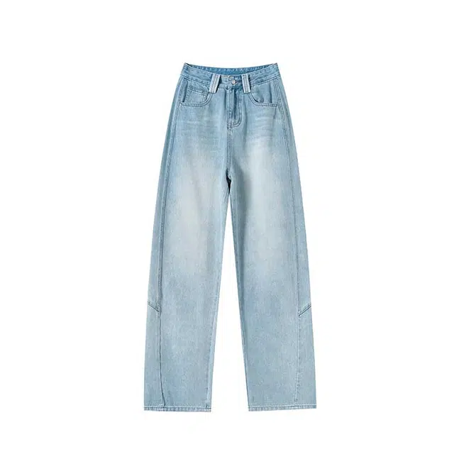 法文箱子 宽松阔腿通勤时尚舒适百搭牛仔裤 女款 蓝色