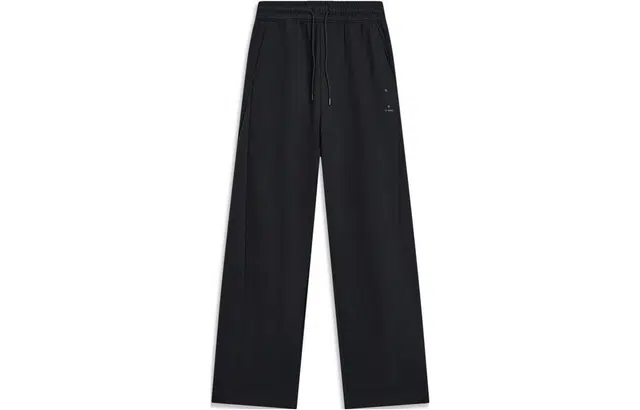 李宁 中国文化系列 刺绣直筒宽松针织运动裤 女款 黑色