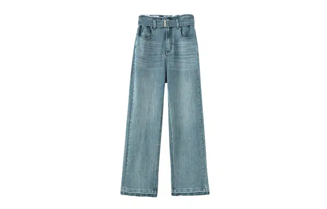 花栗鼠小姐 腰精牛仔裤 高腰水洗可拆卸腰带休闲宽松显瘦阔腿裤 女款