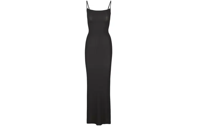 SKIMS SOFT LOUNGE LONG SLIP DRESS ONYX