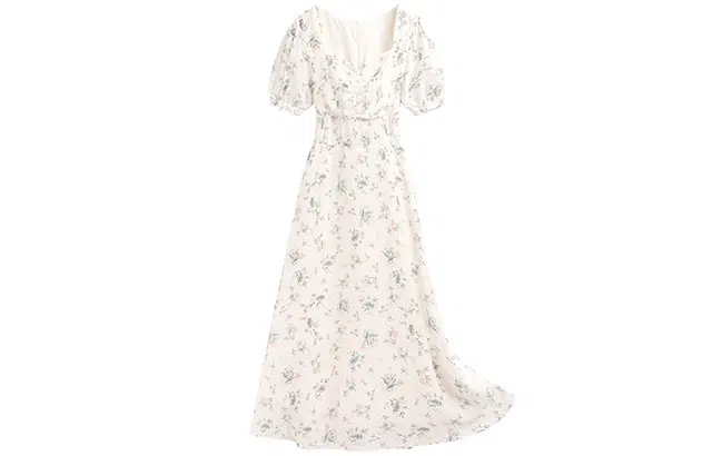 高腰碎花休闲泡泡短袖连衣裙 女款 含礼盒装 碎花