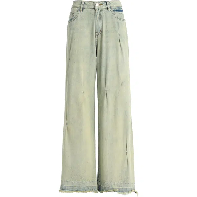 玫丝朵 美式宽松简约纯色阔腿牛仔裤 女款 浅色