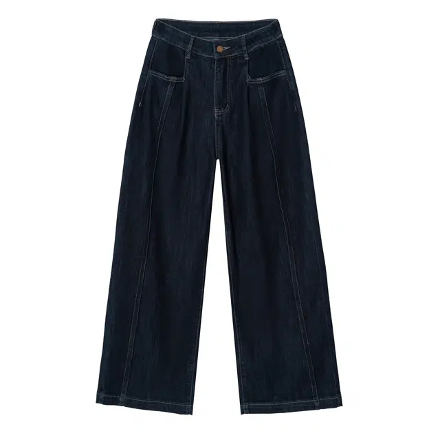 法文箱子 时尚简约舒适百搭阔腿牛仔裤 女款 深蓝