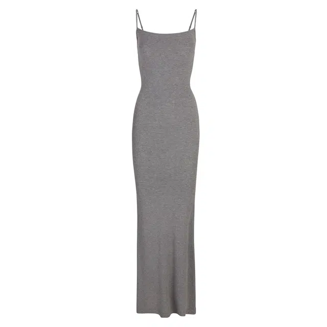 SKIMS SOFT LOUNGE LONG SLIP DRESS HEATHER GREY