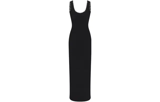 SKIMS SOFT LOUNGE LACE SCOOP NECK DRESS ONYX