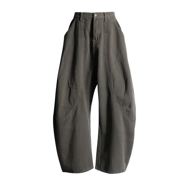 拾籍 夏季风格慵懒时髦气质橄榄绿无性别廓形香蕉裤百搭休闲裤 女款