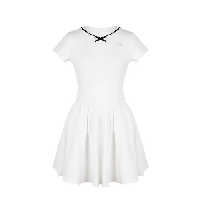 花铃太太 圆领修身中长款短袖连衣裙 女款