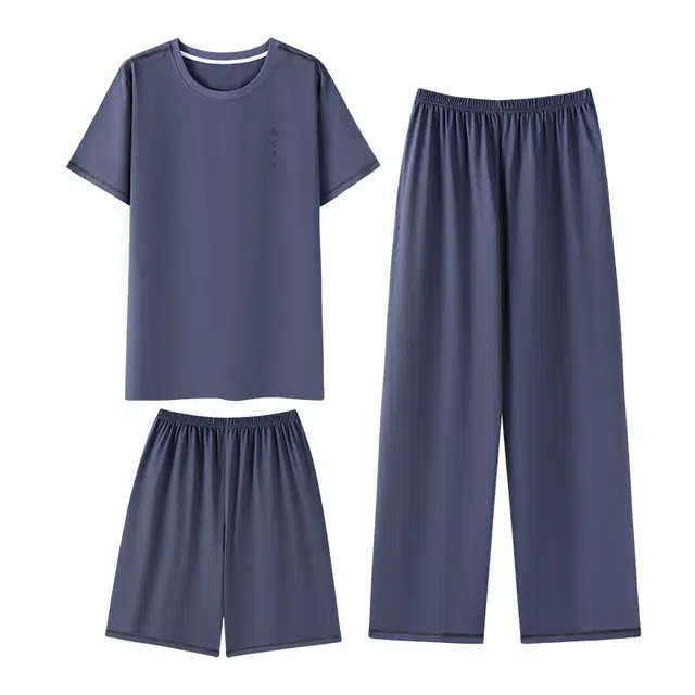 向薇 高级感纯色休闲时尚短袖家居服可外穿睡衣套装 男款