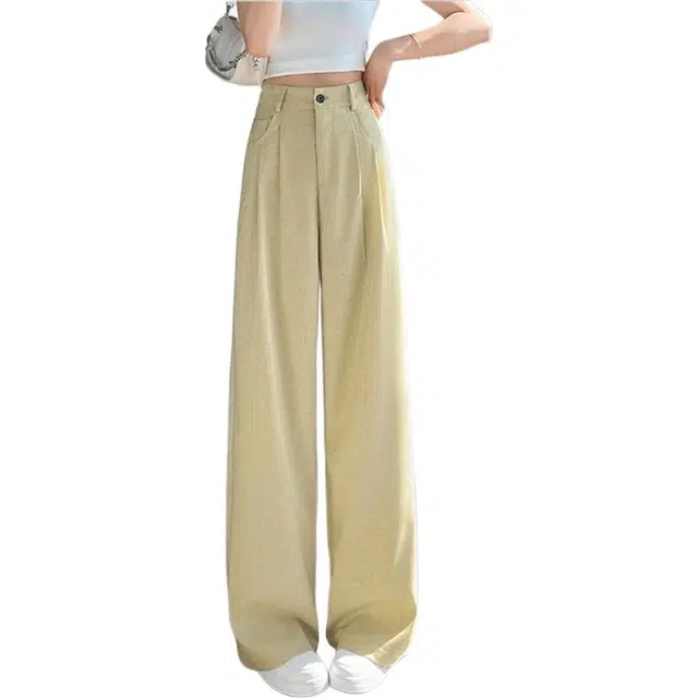 沐晓欣 时尚宽松棉麻阔腿裤冰丝高腰窄版休闲裤 女款