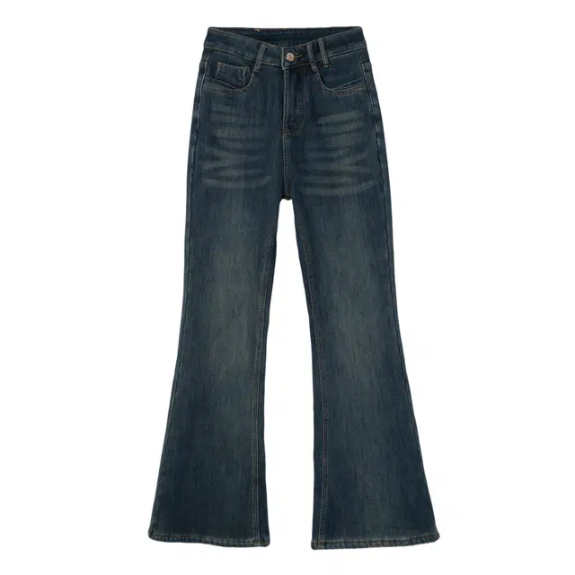 法文箱子 时尚简约舒适百搭复古高腰喇叭牛仔裤 女款 蓝色