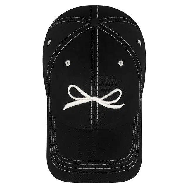 小猪班纳 韩国博主推荐刺绣蝴蝶结牛仔新甜美加大版显脸小遮阳 棉 鸭舌帽 男女同款情侣款
