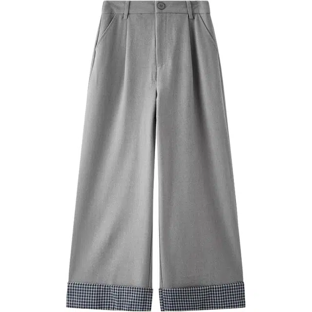 三福 时尚简约舒适百搭格子直筒休闲裤 女款