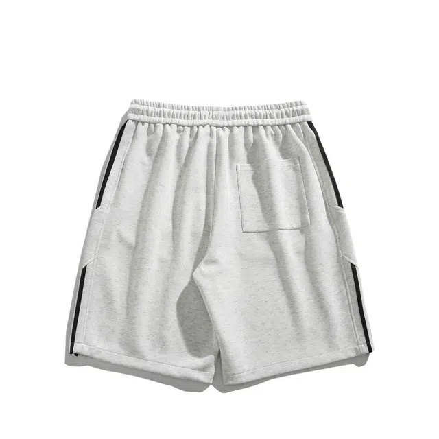 中国航天 美式复古条纹拼接弧形结构宽松户外中腰系带五分裤休闲短裤 男女同款