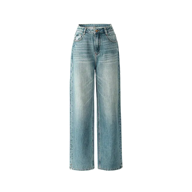 娅丽达 纯色拉链阔腿牛仔裤 女款 蓝色