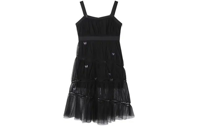 太平鸟 网纱吊带连衣裙 女款 黑色