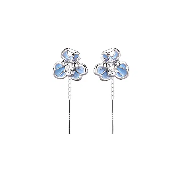 前方大荒野 鸢尾花流苏森系小清新甜美温柔迷人简约时尚小众设计日常通勤百搭时髦精致 钛钢 耳线 女款