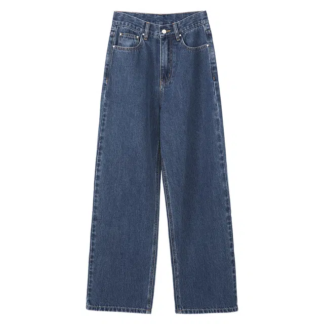 法儿家 海滨蓝调韩系春季薄款小个子通勤百搭高腰牛仔裤 女款 中兰色