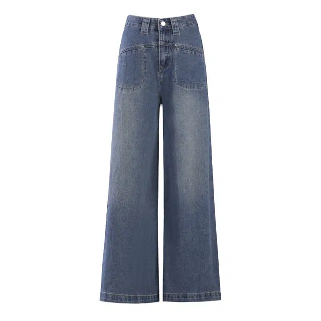 玫丝朵 美式高街复古高腰宽松阔腿牛仔裤 女款