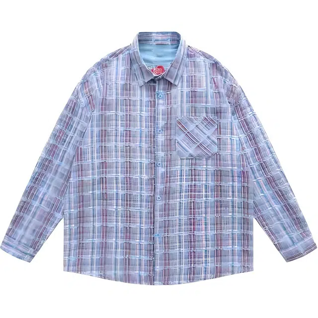 雅鹿 美式街头玫瑰刺绣翻领格子潮牌宽松休闲长袖夹克外套 男款