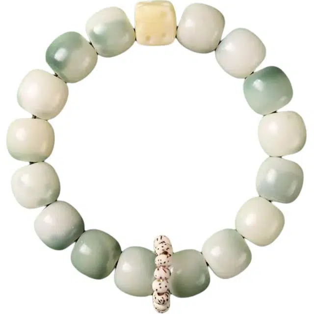 得笙陌 时来运转绕指柔半山半水渐变绿国潮新中式奶油风黄焦糖 菩提根 手串 男女同款情侣款