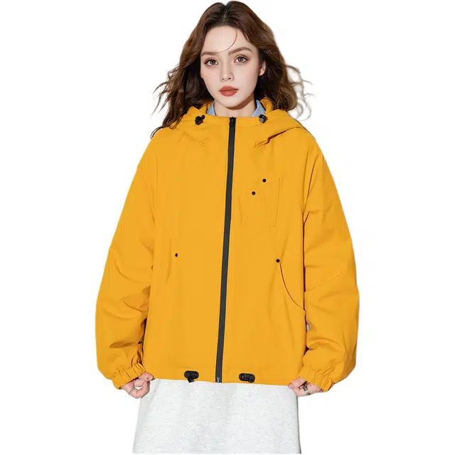 法文箱子 纯色连帽拉链长袖棉服 女款