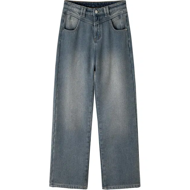 玫丝朵 美式复古垂感抗皱高腰宽松阔腿牛仔裤 女款 怀旧蓝