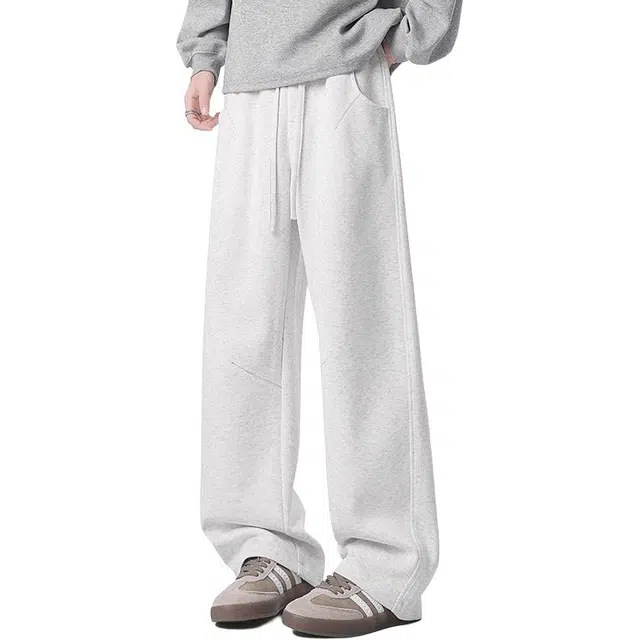 杜克恩 美式复古纯色百搭弯刀宽松垂感休闲裤 男女同款