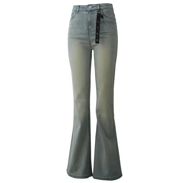 玉儿恋 高腰微喇小个子喇叭长裤牛仔裤 女款 复古雾蓝