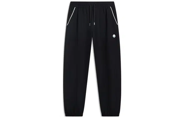 李宁 运动潮流系列 纯色中腰束脚针织运动裤 女款 黑色