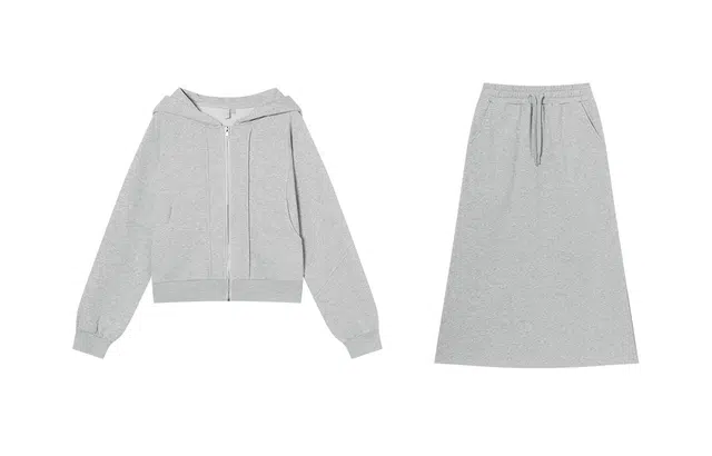 对白 索罗娜休闲卫衣套装连帽开衫直筒半身裙两件套 女款