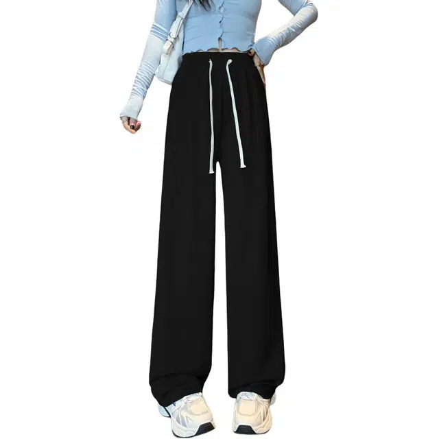 沐晓欣 钻石纹阔腿裤春季慵懒高腰宽松垂感直筒女休闲裤 女款