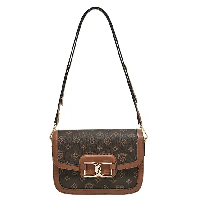 老人头 百搭休闲通勤实用简约小方包 合成革 单肩斜挎包 女款 啡色/白色