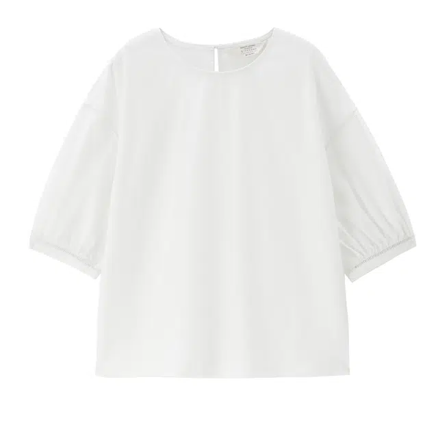 佐丹奴 天然镂空织带圆领梭织五分袖衬衫 女款