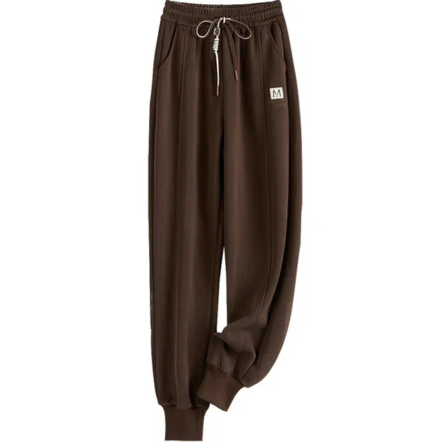 她池 加绒抽绳松紧腰束脚九分裤运动风休闲裤 女款