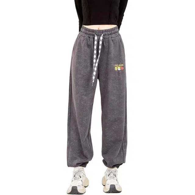 木果果木 美式束脚抽绳高腰宽松舒适休闲裤 女款 岩灰