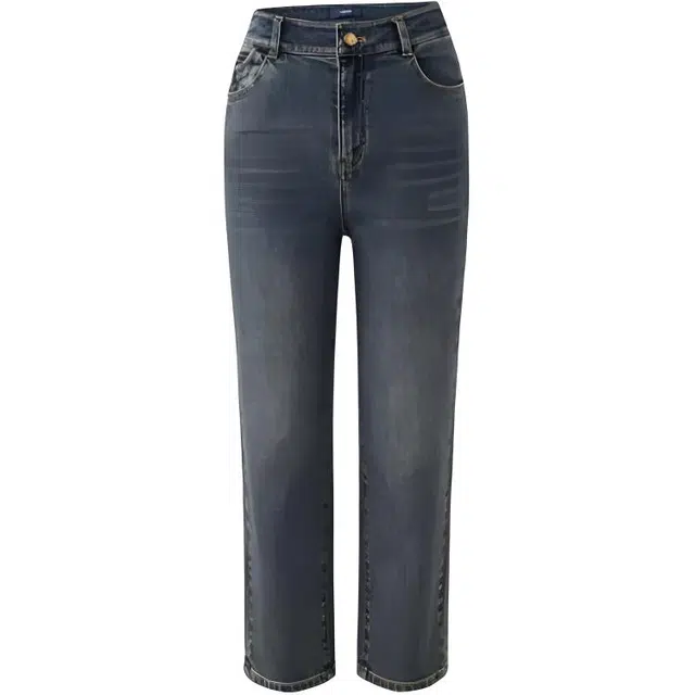 娅丽达 复古自然腰直筒九分牛仔裤 女款