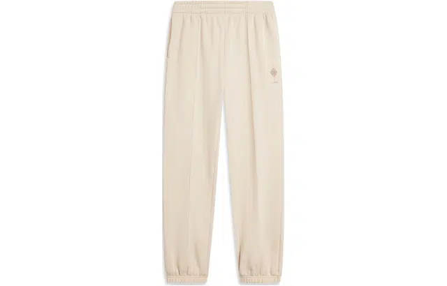 李宁 中国文化系列 纯色中腰束脚抓绒针织运动裤 女款 雾卡其