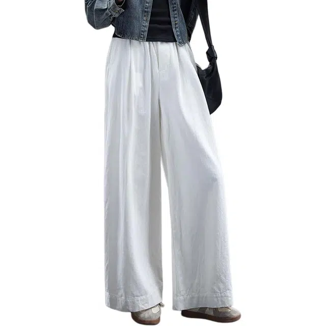 潞优野 宽松气质通勤阔腿长裤休闲裤 女款 白色