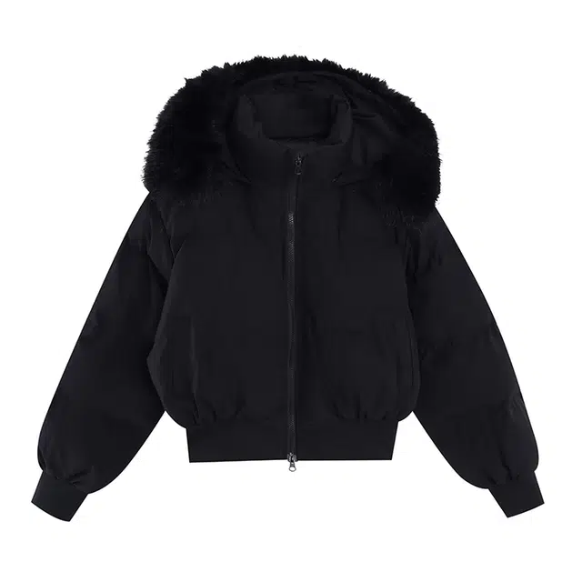 玉儿恋 纯色大毛领连帽短款高级感显瘦保暖面包棉服 女款