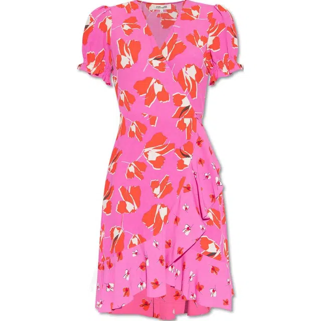 DIANE VON FURSTENBERG Floral Printed V-Neck Dress V