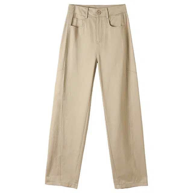 嬉皮少女 高腰宽松纯色简约直筒休闲裤 女款 卡其色