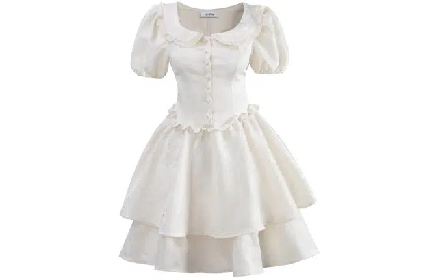 哒头下雨不愁 小众设计感的小个子蓬蓬裙 法式复古风与公主范兼具短袖连衣裙 女款