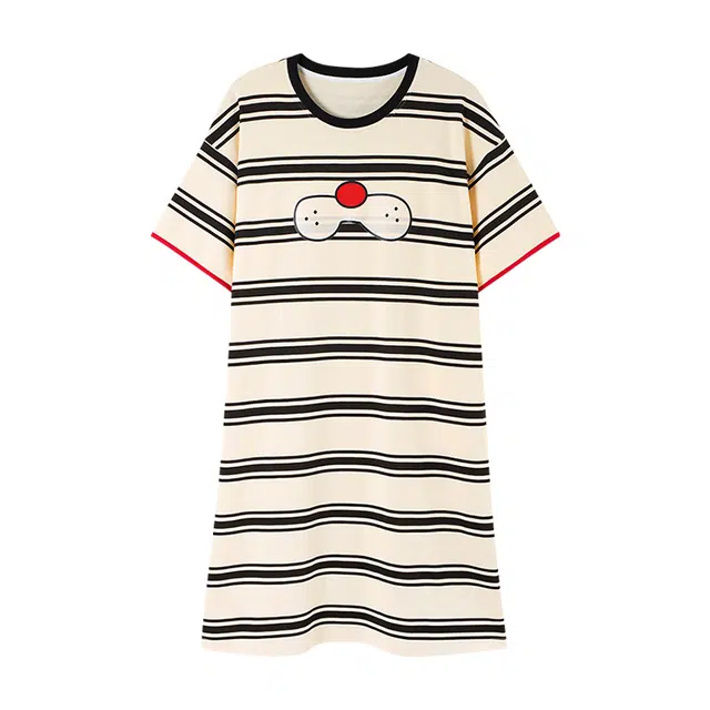 莫代尔 韩版轻盈透气纯棉圆领套头慵懒时尚短袖睡裙 女款