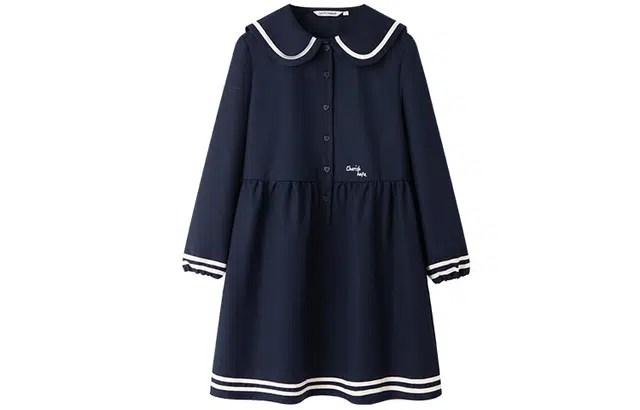 东鲸岁时记 条纹海军领长袖连衣裙 女款 藏青色
