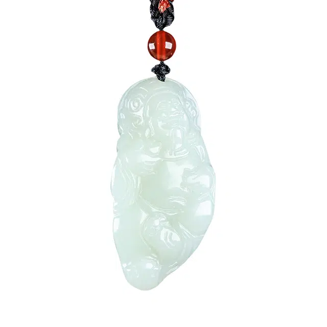 舒杰 【一叶暴富】小众设计款财源广进财神 和田玉项链 白玉 男女同款情侣款