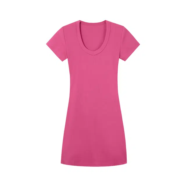 麓蔓蒂 纯欲风蔓越莓色中长裙修身显瘦显高短袖连衣裙 女款